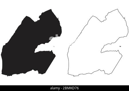 Landkarte Von Dschibuti. Schwarze Silhouette und Umriss isoliert auf weißem Hintergrund. EPS-Vektor Stock Vektor