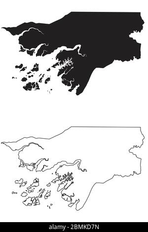 Landkarte Von Guinea Bissau. Schwarze Silhouette und Umriss isoliert auf weißem Hintergrund. EPS-Vektor Stock Vektor