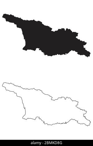 Georgia Country Map. Schwarze Silhouette und Umriss isoliert auf weißem Hintergrund. EPS-Vektor Stock Vektor