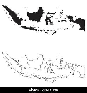 Länderkarte Indonesien. Schwarze Silhouette und Umriss isoliert auf weißem Hintergrund. EPS-Vektor Stock Vektor