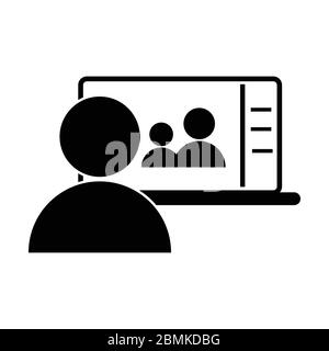 Videokonferenz über Laptop für die Familie. Schwarzes Icon Illustration Piktogramm. EPS-Vektor Stock Vektor