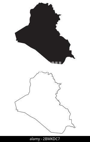 Länderkarte Irak. Schwarze Silhouette und Umriss isoliert auf weißem Hintergrund. EPS-Vektor Stock Vektor