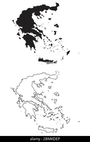 Griechenland – Länderkarte. Schwarze Silhouette und Umriss isoliert auf weißem Hintergrund. EPS-Vektor Stock Vektor