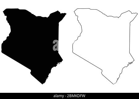 Länderkarte Kenia. Schwarze Silhouette und Umriss isoliert auf weißem Hintergrund. EPS-Vektor Stock Vektor