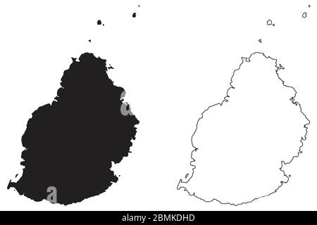 Mauritius-Landkarte. Schwarze Silhouette und Umriss isoliert auf weißem Hintergrund. EPS-Vektor Stock Vektor