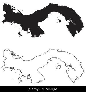 Panama-Länderkarte. Schwarze Silhouette und Umriss isoliert auf weißem Hintergrund. EPS-Vektor Stock Vektor