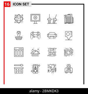 16 Universal Outline Zeichen Symbole der Cobra, urban, Fechten, smart, City editierbar Vektor Design-Elemente Stock Vektor