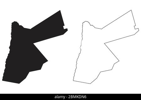 Länderkarte Jordanien. Schwarze Silhouette und Umriss isoliert auf weißem Hintergrund. EPS-Vektor Stock Vektor