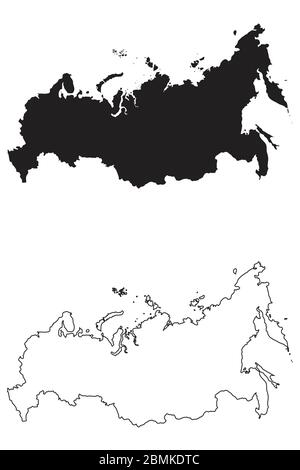 Länderkarte Russland. Schwarze Silhouette und Umriss isoliert auf weißem Hintergrund. EPS-Vektor Stock Vektor