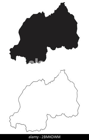 Landkarte Ruanda. Schwarze Silhouette und Umriss isoliert auf weißem Hintergrund. EPS-Vektor Stock Vektor