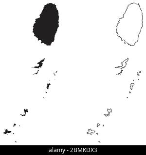 St. Vincent und die Grenadinen Landkarte. Schwarze Silhouette und Umriss isoliert auf weißem Hintergrund. EPS-Vektor Stock Vektor