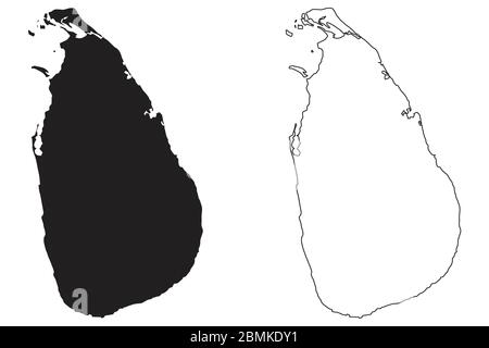 Sri Lanka – Landkarte. Schwarze Silhouette und Umriss isoliert auf weißem Hintergrund. EPS-Vektor Stock Vektor