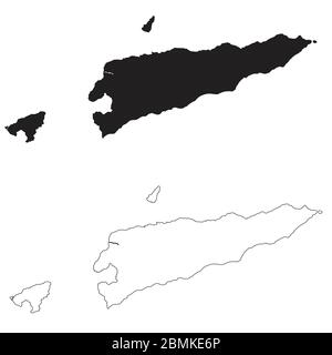 Timor-Leste-Landkarte. Schwarze Silhouette und Umriss isoliert auf weißem Hintergrund. EPS-Vektor Stock Vektor