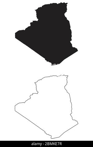 Länderkarte Algerien. Schwarze Silhouette und Umriss isoliert auf weißem Hintergrund. EPS-Vektor Stock Vektor