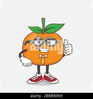 Eine Illustration von Mandarin Orange Cartoon Geschäftsmann Maskottchen Charakter tragen Krawatte und Brille Stock Vektor