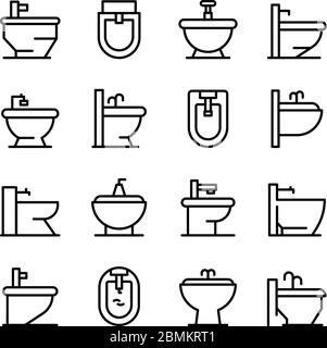 Bidet-Symbole gesetzt, Umrissstil Stock Vektor