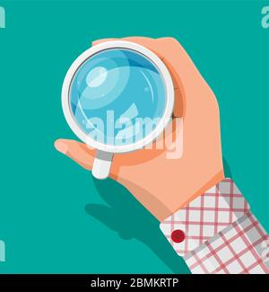 Hand halten Tasse mit Wasser isoliert auf grünem Hintergrund. Ein Glas frisches reines Mineralwasser. Kohlensäurehaltiges Getränk. Draufsicht. Vektorgrafik im flachen Stil Stock Vektor