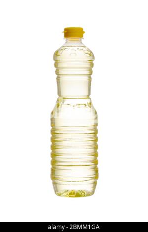 Pflanzenölflasche isoliert auf weißem Hintergrund. Mit Clipping-Pfad Stockfoto