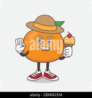 Eine Illustration von Mandarin Obst Cartoon Maskottchen Charakter hält Eis Stock Vektor