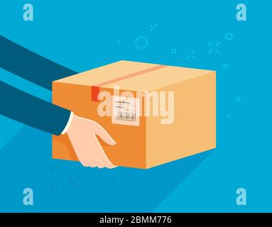 Box, Paket in Händen. Lieferservice, Vektordarstellung liefern Stock Vektor