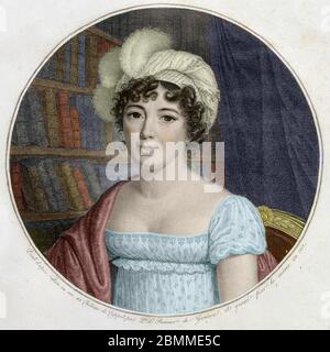 Portrait de Germaine Necker, baronne de Stael-Holstein (Stael Holstein), dite Madame de Stael (1766 - 1817) - Gravure, 1817 - Portrait of Anne Louise Stockfoto