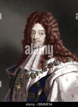 „Portrait de Louis XIV 14 dit le ROI Soleil (1638-1715)“ Gravur Stockfoto