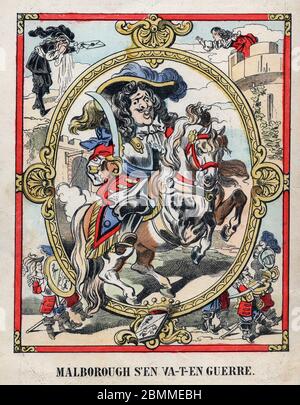 Illustration Anonyme de la chanson populaire francaise (comptine pour enfant) 'Marlbrough s'en va-t-en guerre' (Malbrough) Repräsentant John Churchill Stockfoto