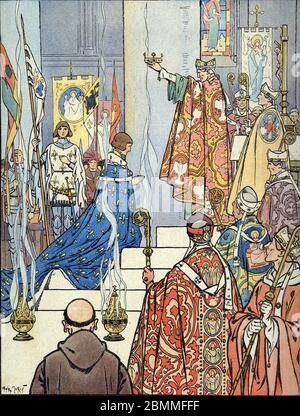 Guerre de Cent ans : 'le sacre de Charles VII dans la cathedale de Reims en Presence de Jeanne d'Arc (1412-1431) le 17/07/1429' (Hundertjähriger Krieg Stockfoto