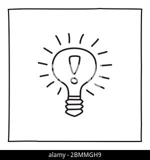 Doodle Glühbirne Symbol oder Logo, von Hand gezeichnet mit dünnen schwarzen Linie. Stock Vektor