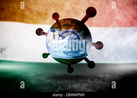 Corona Virus mask protect on India flag republic day background concept for Earth warning covid19 Grippe Pandemie Quarantäne, 15 August indian Independen Stockfoto