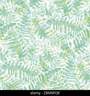 Farn hinterlässt Vektor nahtlose Muster Hintergrund. Moderne Waldpflanze mit hinterer Kulisse. Handgezeichnetes monochromes, mintgrünes botanisches Laubdesign. Dicht Stock Vektor