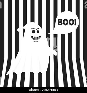 Boo Geist halloween Nachricht Konzept. Fliegende halloween lustig gruselige Geist Charakter sagen BOO mit Text Raum in der Sprechblase Vektor-Illustration ist Stock Vektor