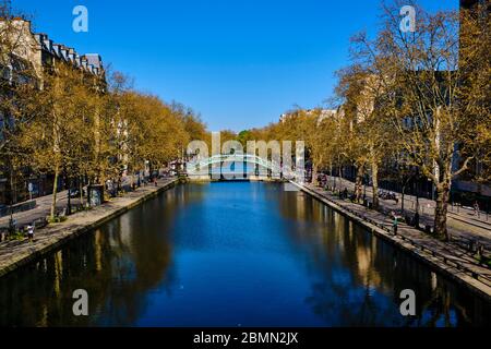 Frankreich, Paris, Saint-Martin Kanal während der Sperrung von Covid 190 Stockfoto