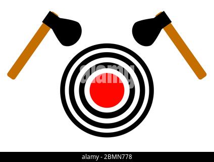 Axt Wurfziel auf weißem Hintergrund. Stock Vektor