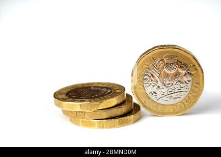 Britische ein-Pfund-Münzen: £1 Münzen Sterling Stockfoto