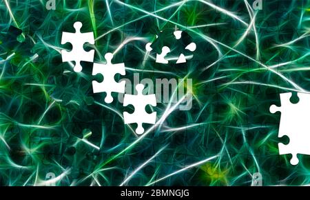 Verschiedene Puzzle von neuronalen Netzwerk Hintergrund. Neuronen Verbindungen gemalt verschiedenen Farben. Stockfoto