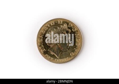 Avers Elizabeth II fünf-Pfund-Münze Stockfoto