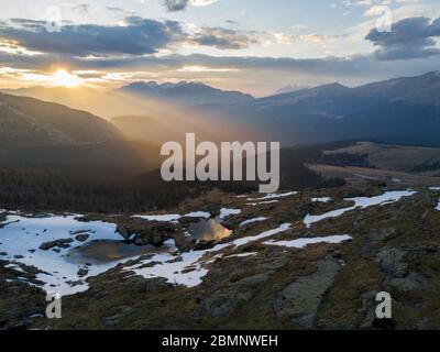 Ein Blick von Cavallazza bei Sonnenuntergang, Passo Rolle, Trient, Trentino-Südtirol, Italien, Südeuropa Stockfoto