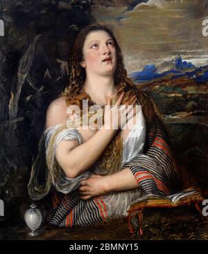 Die Büßende Magdalena von Tiziano Vecellio (Tizian - 1490-1576), Öl auf Leinwand, ca. 1555-65 Stockfoto