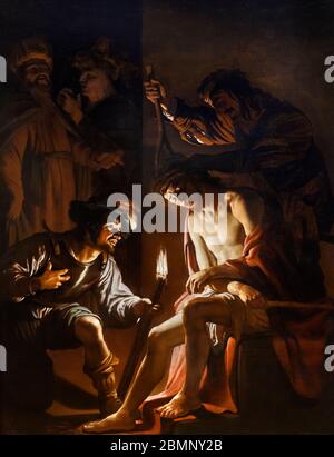 Christus gekrönt mit Dornen von Gerrit van Honthorst (1592-1656), Öl auf Leinwand, ca.1620 Stockfoto