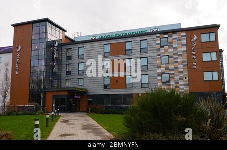 Worcester, Großbritannien - März 15 2020: Die Fassade des Premier Inn Hotels an der New Road Stockfoto
