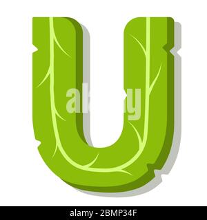 Buchstabe U, grüne Blätter Sommer Vektor-Alphabet. Das einfache Logo des Buchstaben U grün Farbe. Isolierte Abbildung auf weißem Hintergrund. Stock Vektor