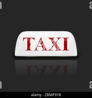 Vektor 3d realistische Weiß mit roten Buchstaben Französisch Taxi Zeichen-Symbol mit Reflexion Nahaufnahme isoliert auf schwarzem Hintergrund. Design-Vorlage für Taxi Stock Vektor