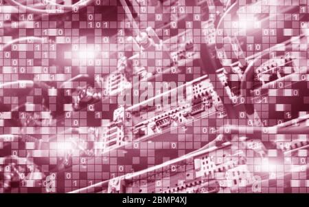 Red Digital Matrix Binary Code Mainframe Server Room Computing Kommunikationskonzept. Stockfoto