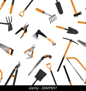 Gartengeräte Objekte nahtlose Muster Illustration, flaches Design Stock Vektor
