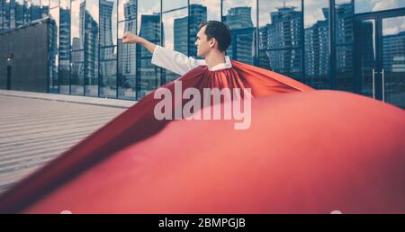 Nahaufnahme. Superhelden Arzt ist bereit zu helfen. Stockfoto