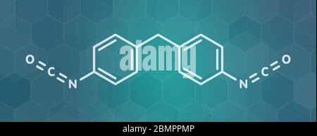 Methylendiphenyldiisocyanatmolekül (MDI), Polyurethan (PU)-Baustein. Skelettformel. Stockfoto