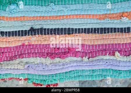 Close-up of rug woven from colored threads Stockfoto