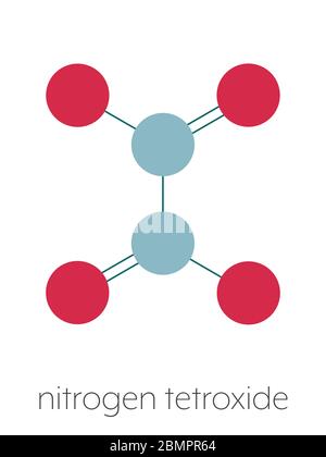 Stickstoff ausgefällt (Distickstoff ausgefällt, N2O4) Rakete Propellant Molekül. Stilisierte Skelettformel (chemische Struktur): Atome werden als farbcodierte Kreise angezeigt: Stickstoff (blau), Sauerstoff (rot). Stockfoto