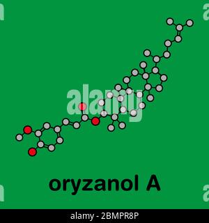 Cycloartenyl ferulat oder Oryzanol EIN Molekül. Hauptbestandteil von Gamma-Oryzanol (Reiskleie-Öl). Stilisierte Skelettformel (chemische Struktur): Atome werden als farbcodierte Kreise dargestellt: Wasserstoff (versteckt), Kohlenstoff (grau), Sauerstoff (rot). Stockfoto